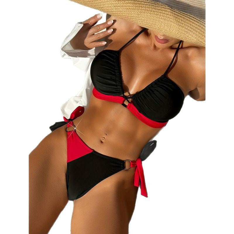 Damen Triangel-Bikini mit verstellbaren Trägern und sportlichem Rüschendesign R&B