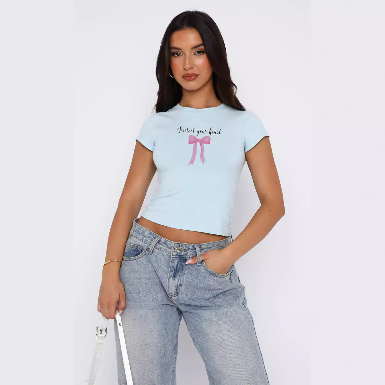 Damen bequemes Crop-Top mit modischem Druck R&B