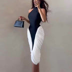 Damen figurbetontes Midi-Kleid mit asymmetrischem Design R&B