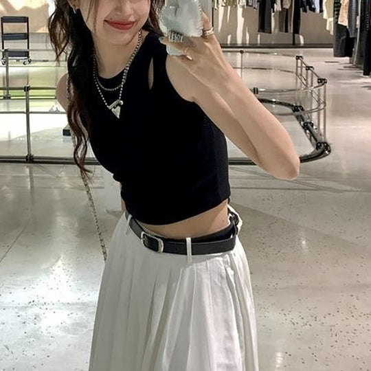 Damen Crop-Top mit elastischem Bund und asymmetrischem Ausschnitt R&B