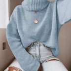 Damen Strickpullover mit hohem Kragen und lässigem Schnitt R&B