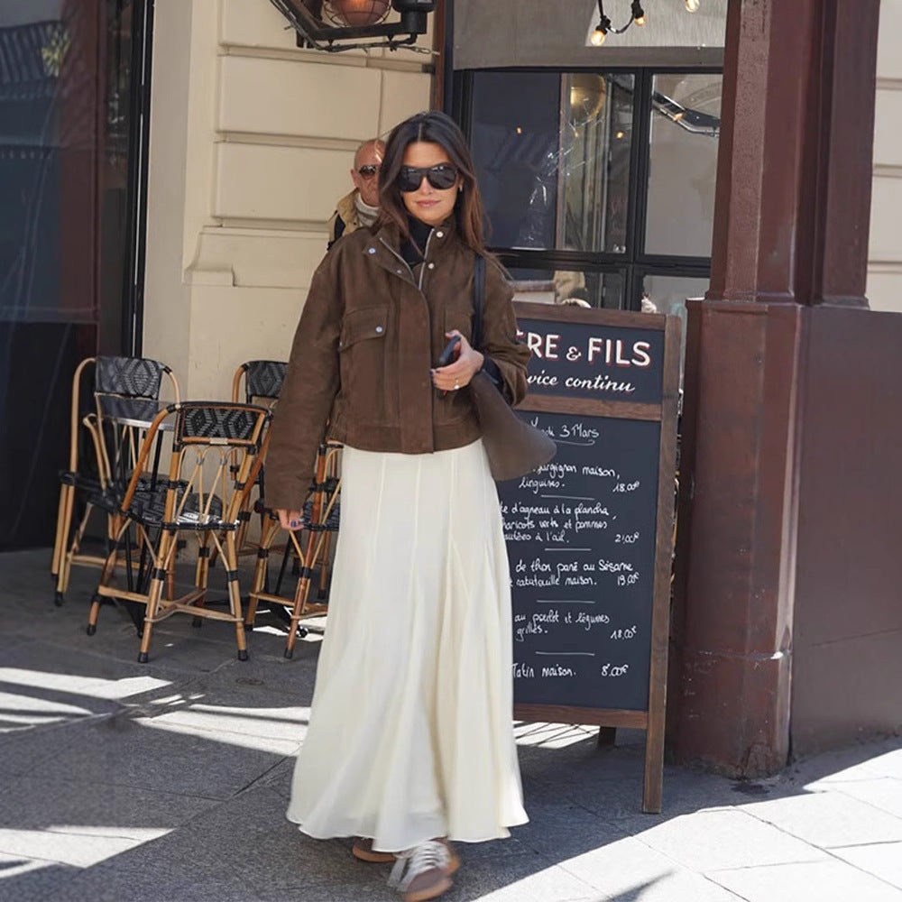 Damen lässige Suede-Jacke mit funktionalen Taschen und modernem Design R&B