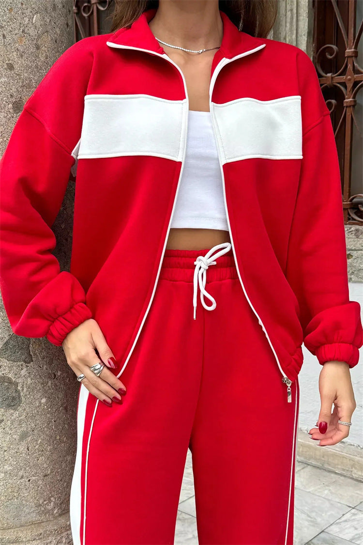 Damen Sportliches Loungewear-Set mit hohem Kragen und Reißverschluss R&B