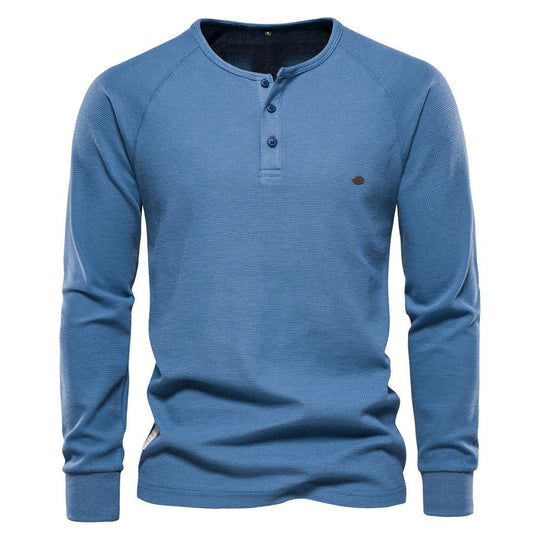 Herren Langarm-Henley-Shirt mit strukturierter Oberfläche und modischer Knopfleiste R&B