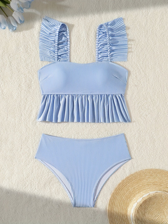 Damen Bandeau-Bikini mit Rüschen und hohem Bund R&B