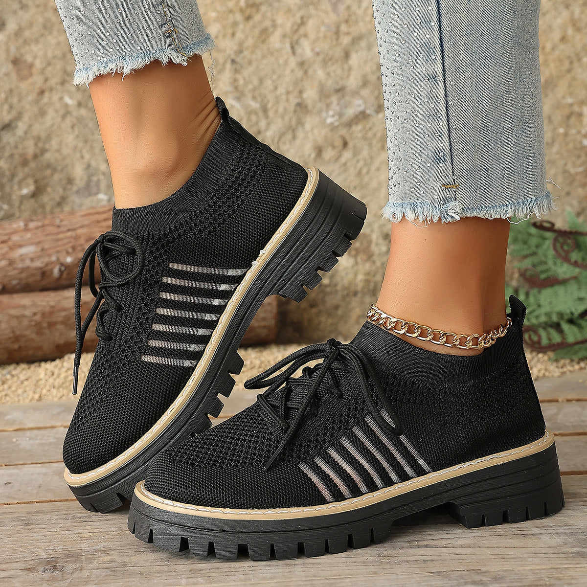 Damen Sportliche Strick-Sneaker mit rutschfester Sohle R&B