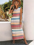 Damen Maxikleid mit modischem Streifenmuster und schickem Schlitz R&B