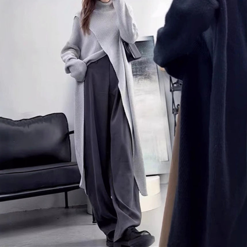 Damen Strickmantel mit hohem Kragen und asymmetrischem Schnitt R&B