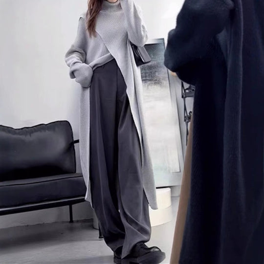 Damen Strickmantel mit hohem Kragen und asymmetrischem Schnitt R&B
