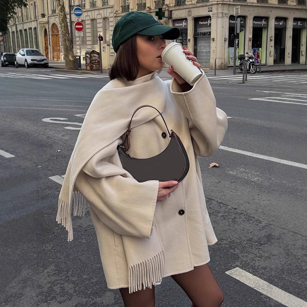 Damen oversized Wollmantel mit Fransendetails R&B