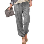 Damen nan lässige Leinenoptik Jogginghose mit Tunnelzug, aufgesetzten Taschen und elastischen Bündchen R&B