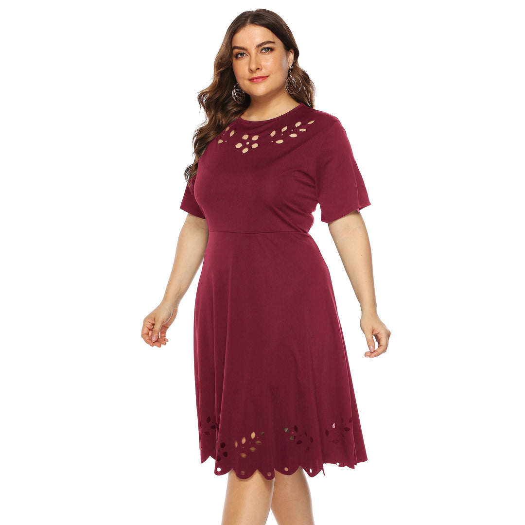 Damen elegantes Kleid mit durchbrochenem Kragen und wellenförmigem Saum R&B