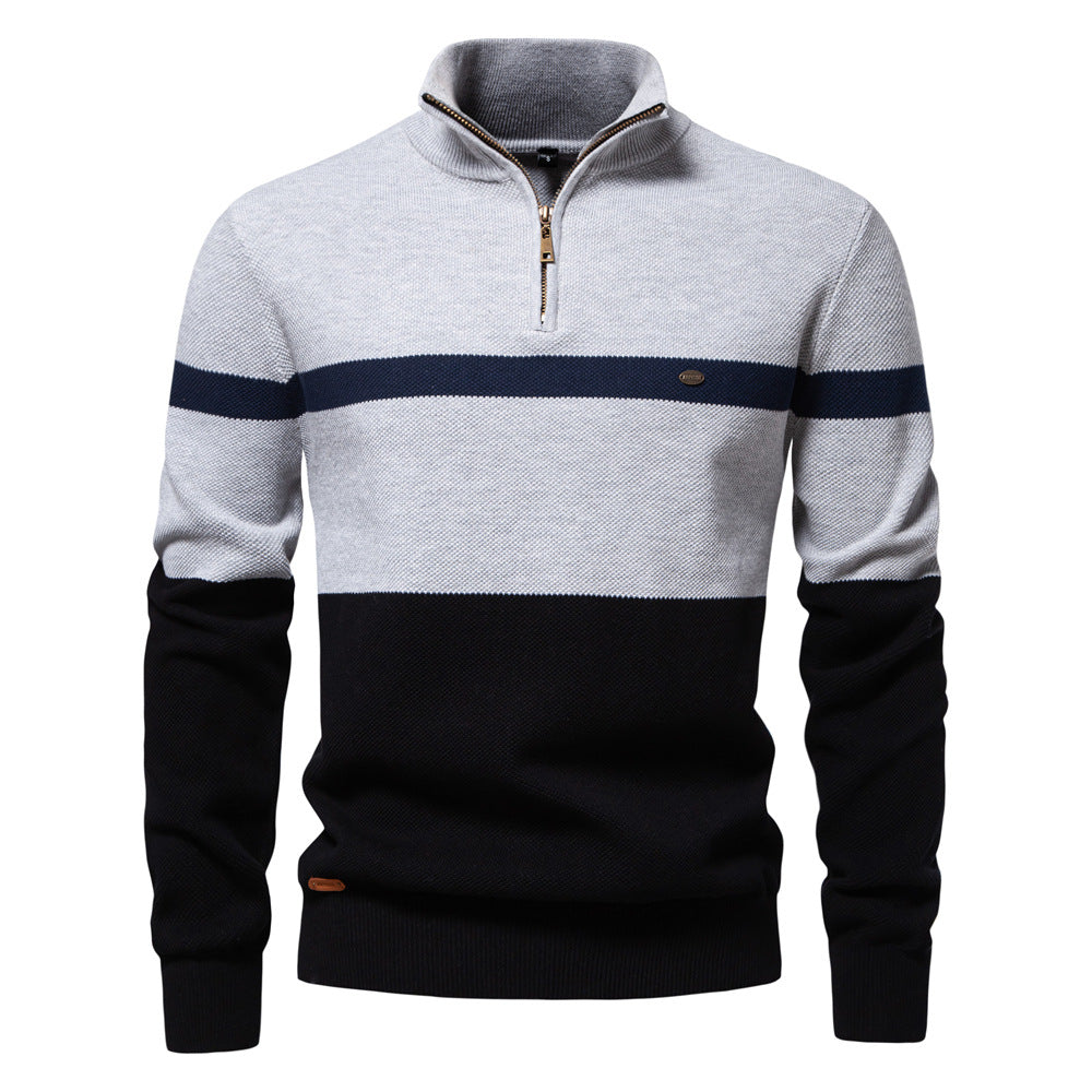 Herren Pullover mit Stehkragen und Zipper R&B
