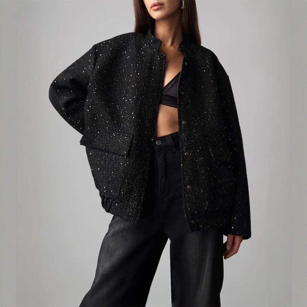 Damen Glitzerjacke mit praktischen Taschen und elastischem Saum R&B