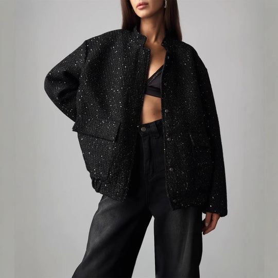 Damen Glitzerjacke mit praktischen Taschen und elastischem Saum R&B