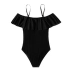 Damen Eleganter Badeanzug mit Volants und schulterfreier Ausschnitt R&B