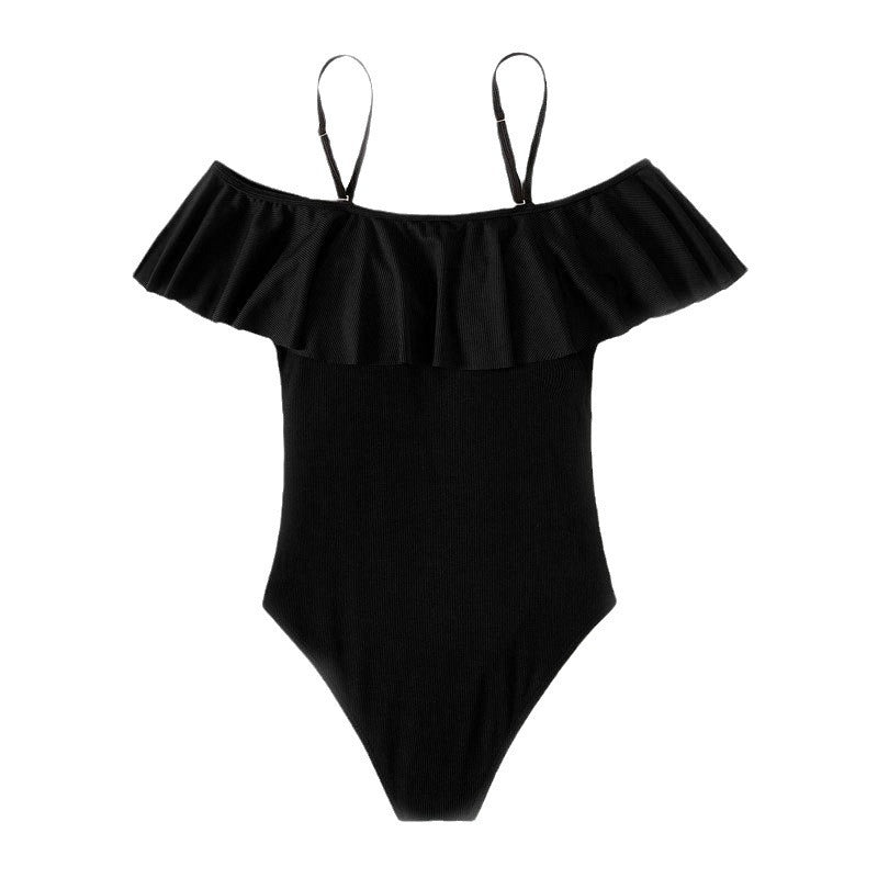 Damen Eleganter Badeanzug mit Volants und schulterfreier Ausschnitt R&B
