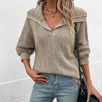 R&B | Pullover - Damen Herbst Vintage Kragen Strickpullover