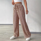 Damen Weite Freizeithose mit kariertem Muster und elastischem Bund R&B
