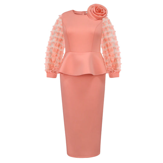 Damen Elegantes Kleid mit extravaganten Puffärmeln und floralem Detail R&B