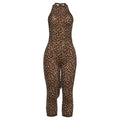 Damen Figurbetonter Jumpsuit mit Leopardenmuster und hochgeschlossenem Ausschnitt R&B