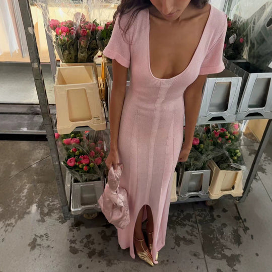 Damen elegantes figurbetontes Maxikleid mit V-Ausschnitt R&B