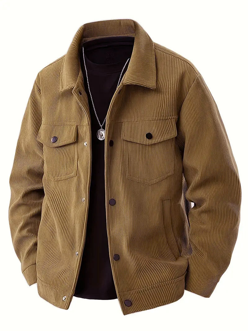 Herren nan Cordjacke im klassischen Arbeiterjacken-Schnitt mit Druckknöpfen und Brusttaschen R&B