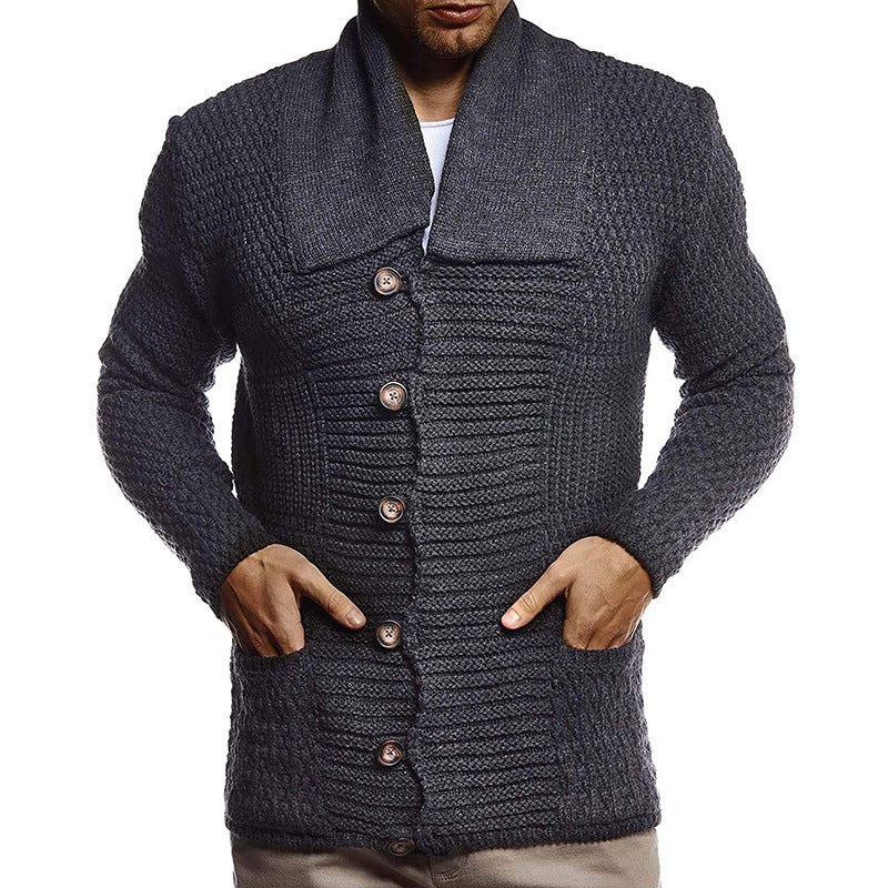 Herren strukturiertes Strickoberteil mit großem Kragen und praktischen Taschen R&B