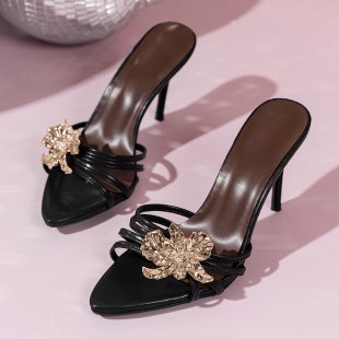 Damen geschlossene Pantolette mit funkelnder Blumenapplikation R&B