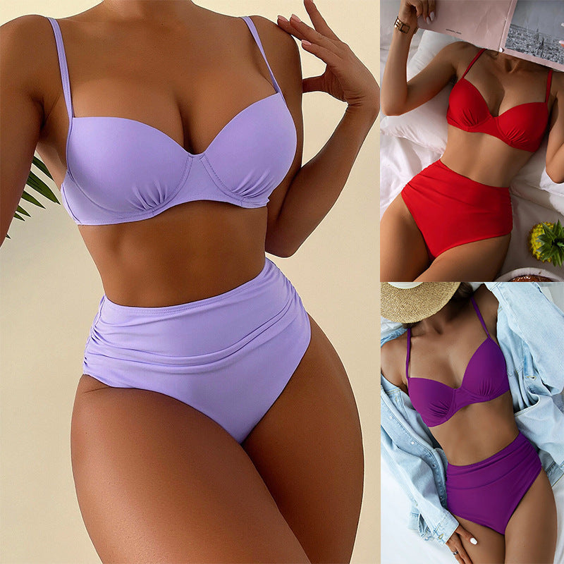Damen Hochgeschnittener Bikini mit gepolstertem Oberteil und verstellbaren Trägern R&B