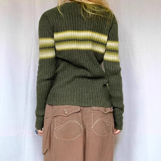 Damen Ribbed Pullover mit modernen Streifen R&B