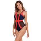 Damen Einteiliger Badeanzug mit modischen Mesh-Einsätzen und sportlichem Design R&B