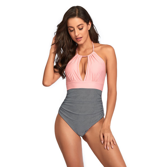 Damen Eleganter Einteiler Badeanzug mit tiefem V-Ausschnitt und geschmeidigem Stoff R&B