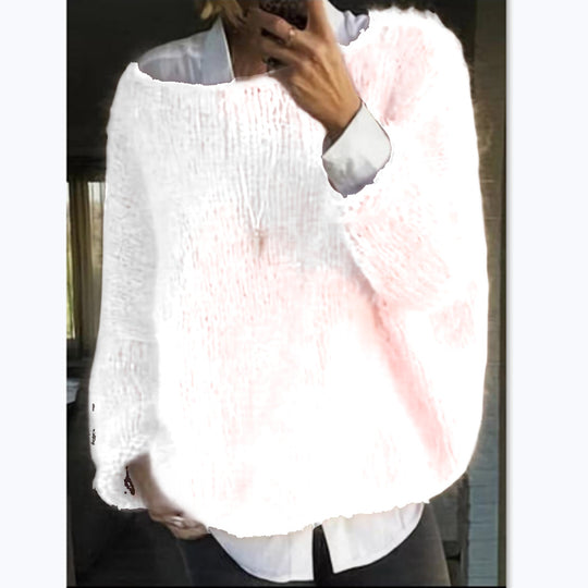 Damen Kuscheliger Oversized Pullover mit U-Boot-Ausschnitt R&B