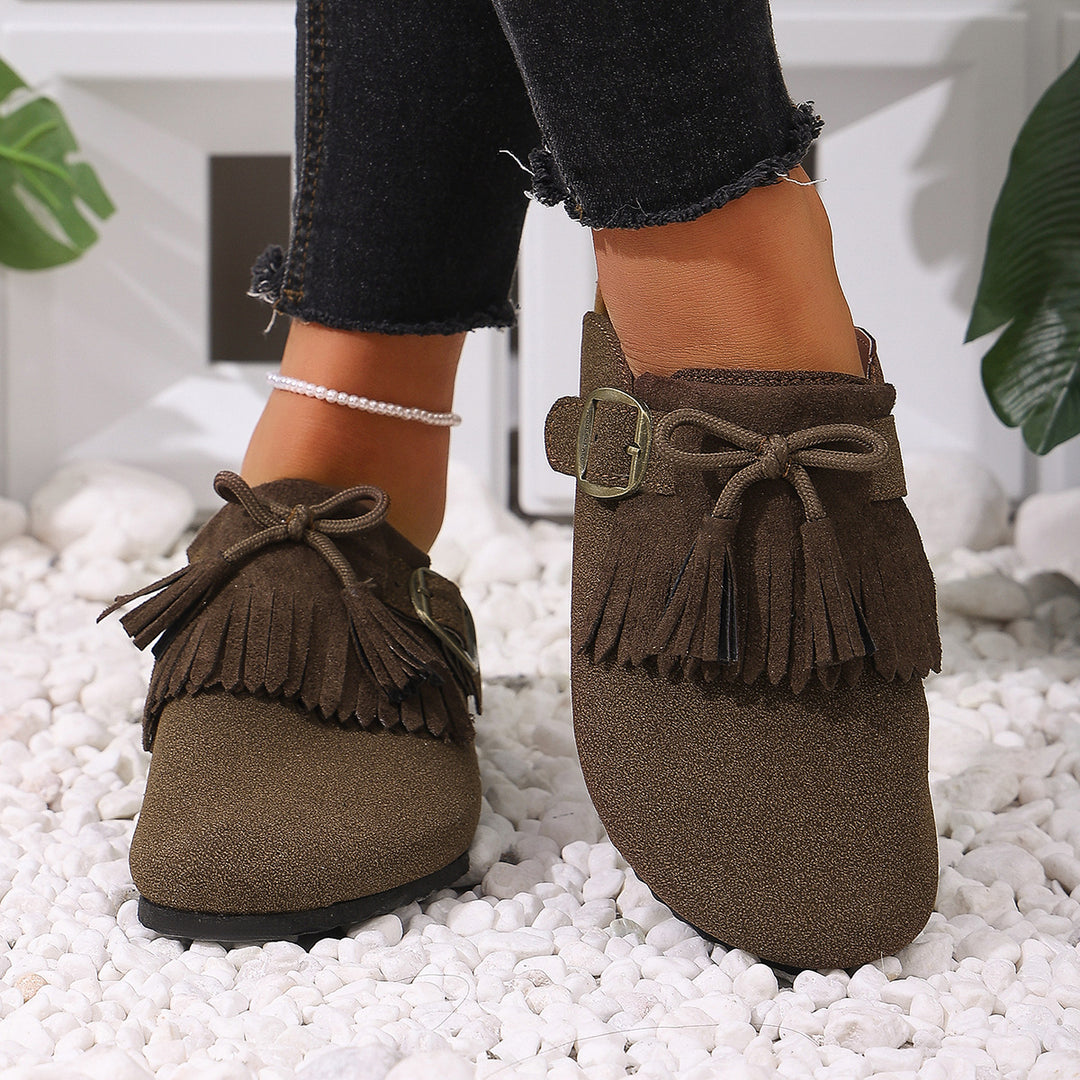 Damen Clogs mit dekorativen Fransen und verstellbarem Schnallenverschluss R&B