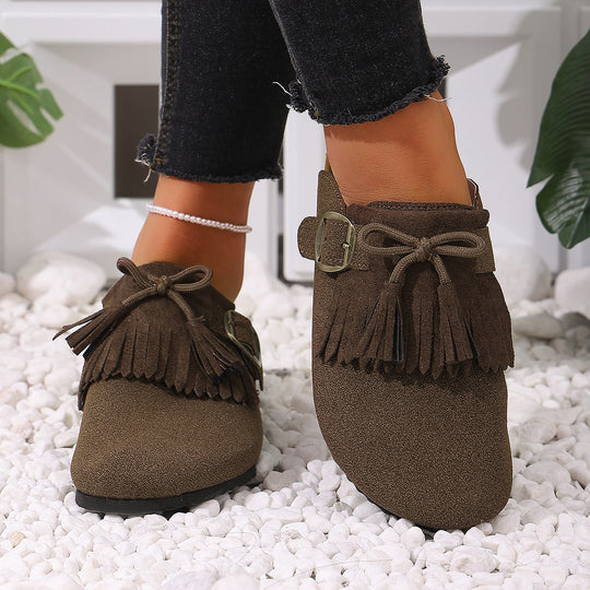 Damen Clogs mit dekorativen Fransen und verstellbarem Schnallenverschluss R&B