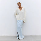 Damen Oversized V-Ausschnitt Strickpullover R&B
