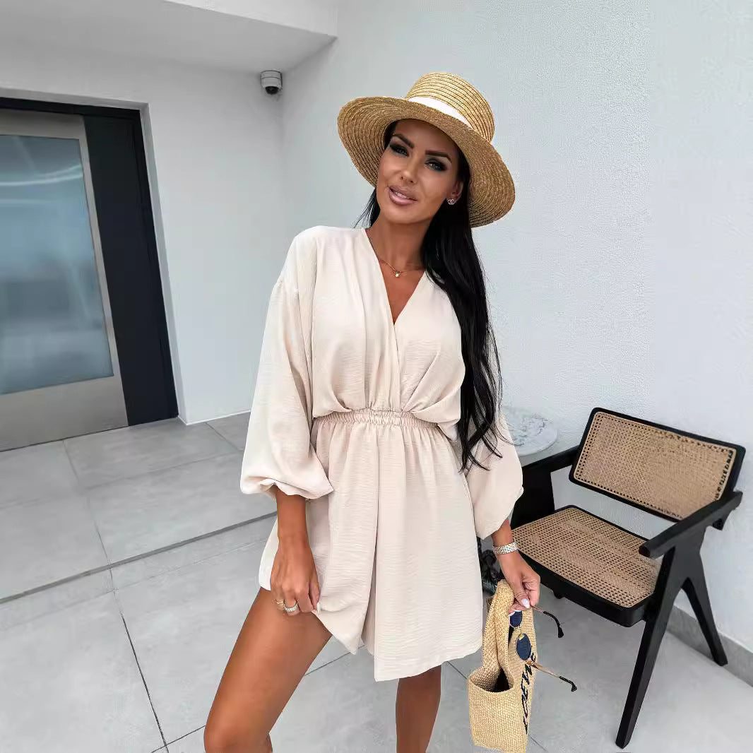 Damen Oversized Strandkleid mit tiefem V-Ausschnitt und schwingender Silhouette R&B