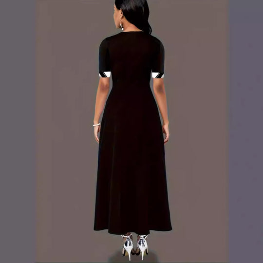 Damen elegantes Maxikleid mit modischem Pinselstrich-Muster und praktischen Taschen R&B