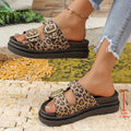 Damen modische Plateausandalen mit doppeltem Schnallenverschluss und Leopardenmuster R&B