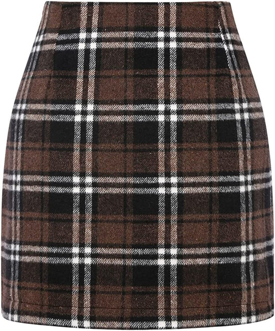 Damen Karierter Minirock mit hohem Bund und seitlichen Eingrifftaschen R&B