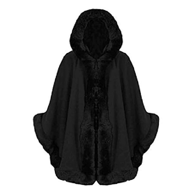 Damen Kunstfell-Cape mit voluminösem Kapuzenkragen und eleganter Felloptik R&B