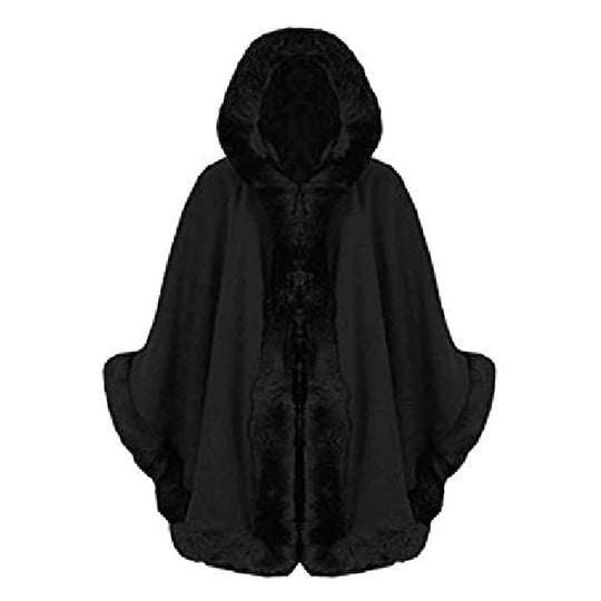 Damen Kunstfell-Cape mit voluminösem Kapuzenkragen und eleganter Felloptik R&B