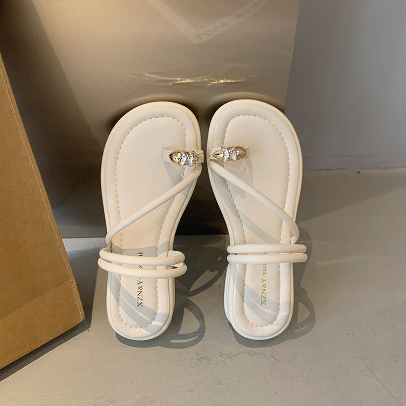 Damen elegante Flip-Flops mit modischem Zierstein und geschwungenem Riemendesign R&B