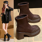 Damen modische Ankle Boots mit hohem Blockabsatz und Reißverschluss R&B