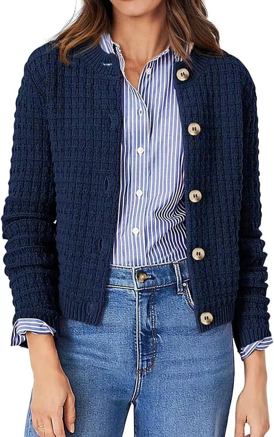 Damen Strukturierte Strickjacke mit Knopfverschluss und feiner Textur R&B