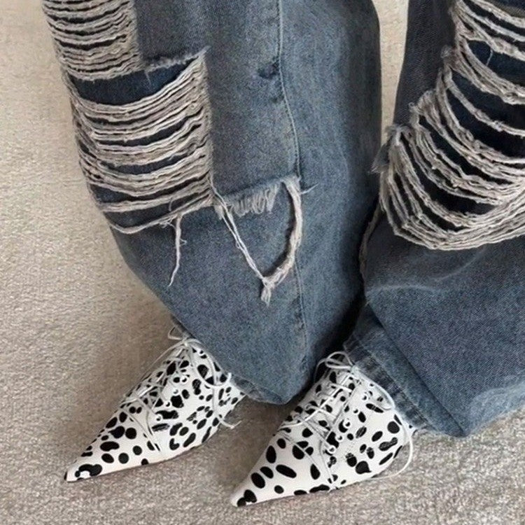 Damen elegante Schnürschuhe mit spitzem Schuhdesign und feinem Leder R&B
