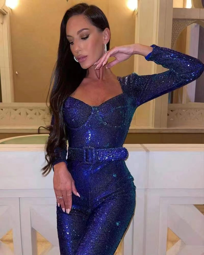 Damen Glamouröses Einteiler-Outfit mit glitzernden Applikationen und taillierter Silhouette R&B