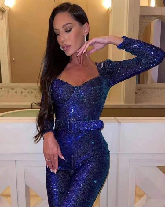 Damen Glamouröses Einteiler-Outfit mit glitzernden Applikationen und taillierter Silhouette R&B