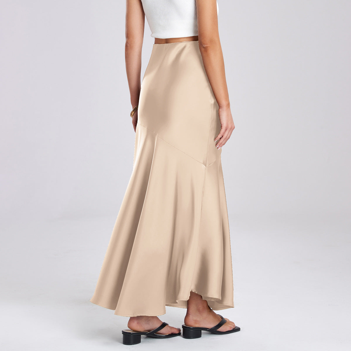 Damen Eleganter fließender Maxirock mit diagonaler Naht R&B